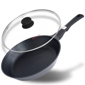 frying pan nonstick skillet cookware: skillet 12-inch nonstick with lid stainless - non stick cooking frying pan induction compatible - handle cool pfoa-free for home camping kitchen party outdoor