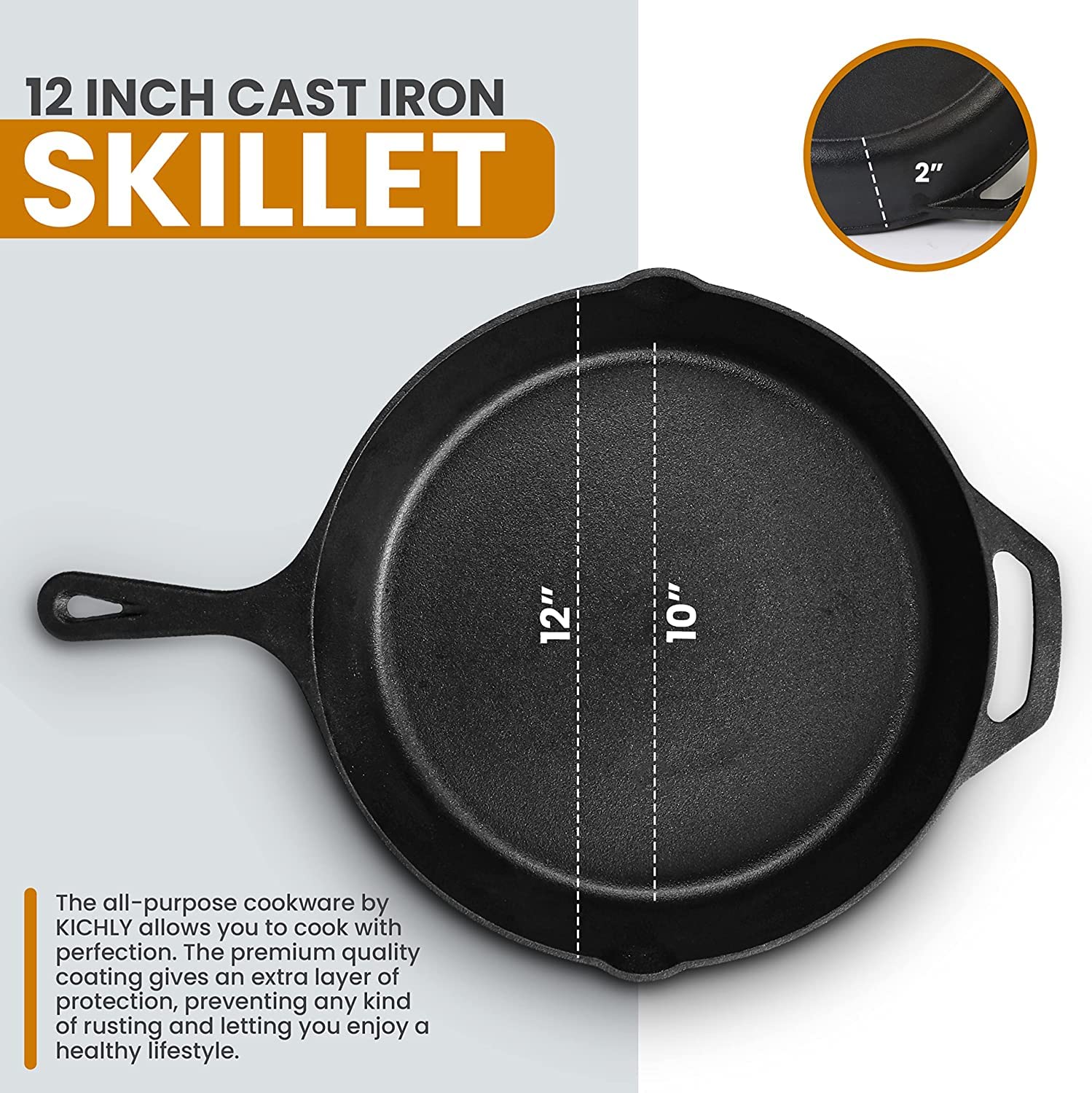 Utopia Kitchen Pre-Seasoned Cast Iron Skillet 2 Piece Set– Professional 10 inch and 12 inch Cast Iron Skillets with Lids – Even Heat Distribution – Camp Fire Frying Pan – Safe Indoor and Outdoor Cookw