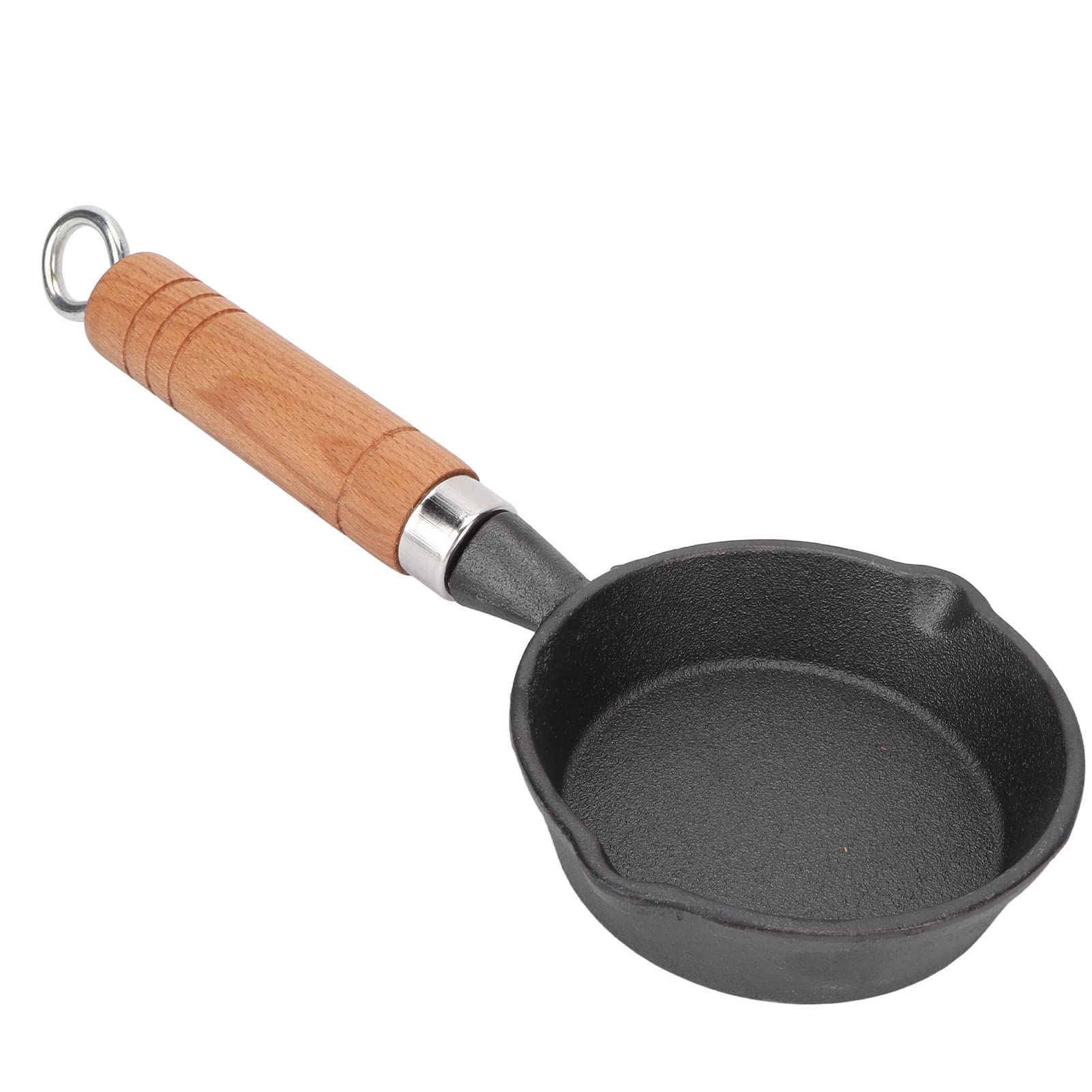 Fdit Frying Pan, 10CM Casting Iron Pan with Wood Handle Egg Frying Pan Skillet Mini Flat Bottomed Pancake Pan Cookware Kitchen Utensils