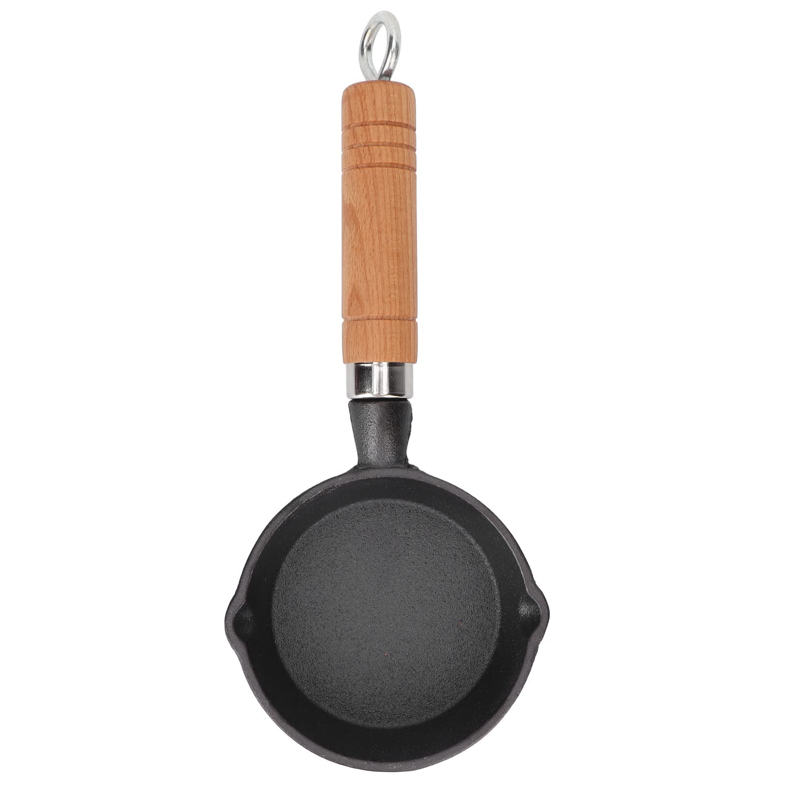 Fdit Frying Pan, 10CM Casting Iron Pan with Wood Handle Egg Frying Pan Skillet Mini Flat Bottomed Pancake Pan Cookware Kitchen Utensils