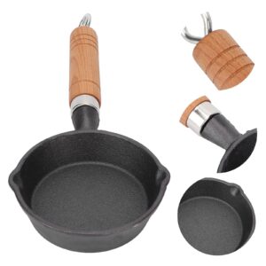 Fdit Frying Pan, 10CM Casting Iron Pan with Wood Handle Egg Frying Pan Skillet Mini Flat Bottomed Pancake Pan Cookware Kitchen Utensils