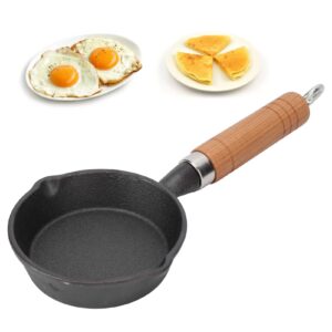 Fdit Frying Pan, 10CM Casting Iron Pan with Wood Handle Egg Frying Pan Skillet Mini Flat Bottomed Pancake Pan Cookware Kitchen Utensils