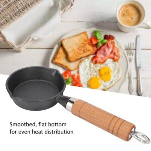 Fdit Frying Pan, 10CM Casting Iron Pan with Wood Handle Egg Frying Pan Skillet Mini Flat Bottomed Pancake Pan Cookware Kitchen Utensils