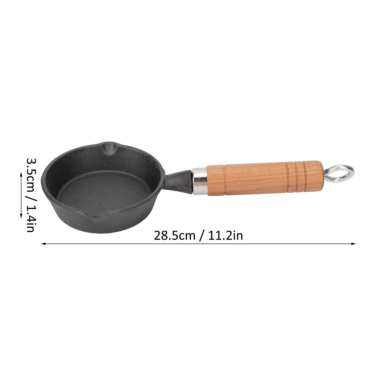 Fdit Frying Pan, 10CM Casting Iron Pan with Wood Handle Egg Frying Pan Skillet Mini Flat Bottomed Pancake Pan Cookware Kitchen Utensils