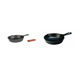 lodge cast iron skillet with red mini silicone hot handle holder, 8-inch & pre-seasoned 6-1/2-inch skillet