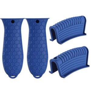 infinity set of silicone hot skillet handle cover with two hot pan grip covers - blue