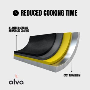 ALVA Energy Non Stick Fish Pan 13.4" Skillet, Oval Shaped Non Stick Frying Pan with Pour Spouts, Cast Aluminium Nonstick Fry Pan for Stove Top, Induction Compatible Cookware