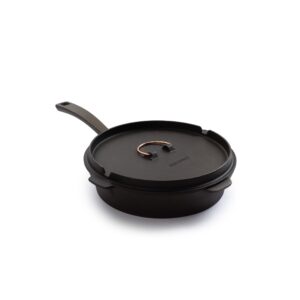 barebones 10 inch cast iron skillet - black flat enameled cast iron skillet with lid, frying pan