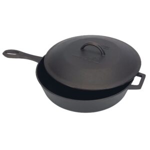 bayou classic 7445 5-qt cast iron covered skillet w/ domed self-basting lid features w/ helper handle perfect for searing & braising baking apple pies & cobblers