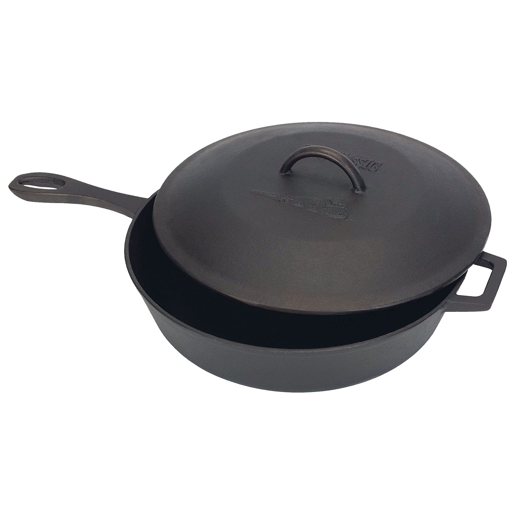 Bayou Classic 7445 5-qt Cast Iron Covered Skillet w/ Domed Self-Basting Lid Features w/ Helper Handle Perfect For Searing & Braising Baking Apple Pies & Cobblers