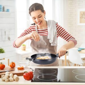 Chef's Star Nonstick Frying Pan with cover, Skillet with Stay Cool Handle Frying Pan, Induction Compatible (Black 11 Inch Frying pan)