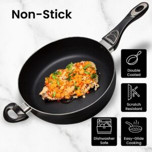 Chef's Star Nonstick Frying Pan with cover, Skillet with Stay Cool Handle Frying Pan, Induction Compatible (Black 11 Inch Frying pan)