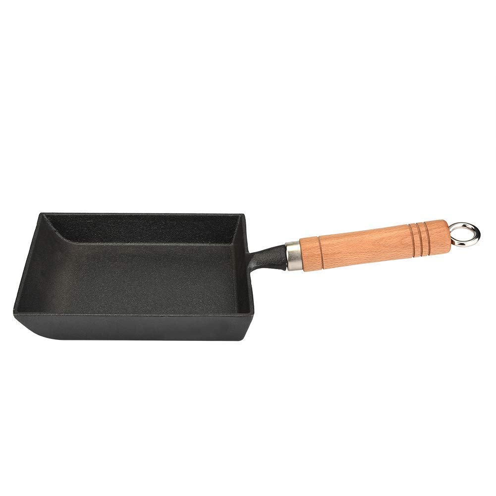 Cast Iron Skillet Tamagoyaki Pan Japanese Omelette Pan Rectangle Frying Pan Non-Stick Egg Pan Grill Pan Wooden Handle Cast Iron Griddle 6 inch Frying Pan Cast Iron Skillet