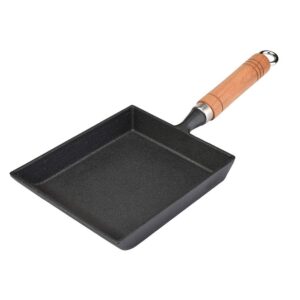 Cast Iron Skillet Tamagoyaki Pan Japanese Omelette Pan Rectangle Frying Pan Non-Stick Egg Pan Grill Pan Wooden Handle Cast Iron Griddle 6 inch Frying Pan Cast Iron Skillet