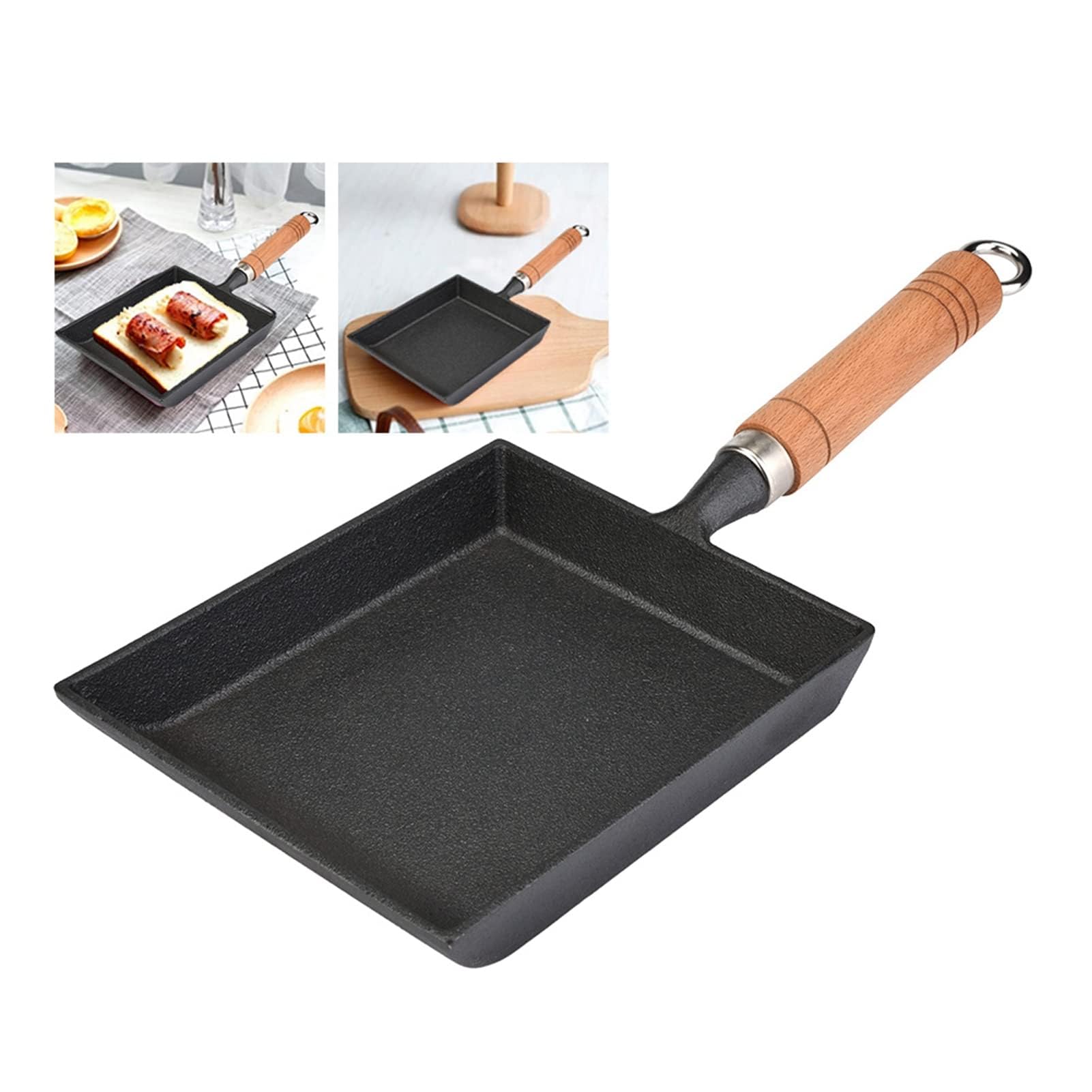 Cast Iron Skillet Tamagoyaki Pan Japanese Omelette Pan Rectangle Frying Pan Non-Stick Egg Pan Grill Pan Wooden Handle Cast Iron Griddle 6 inch Frying Pan Cast Iron Skillet