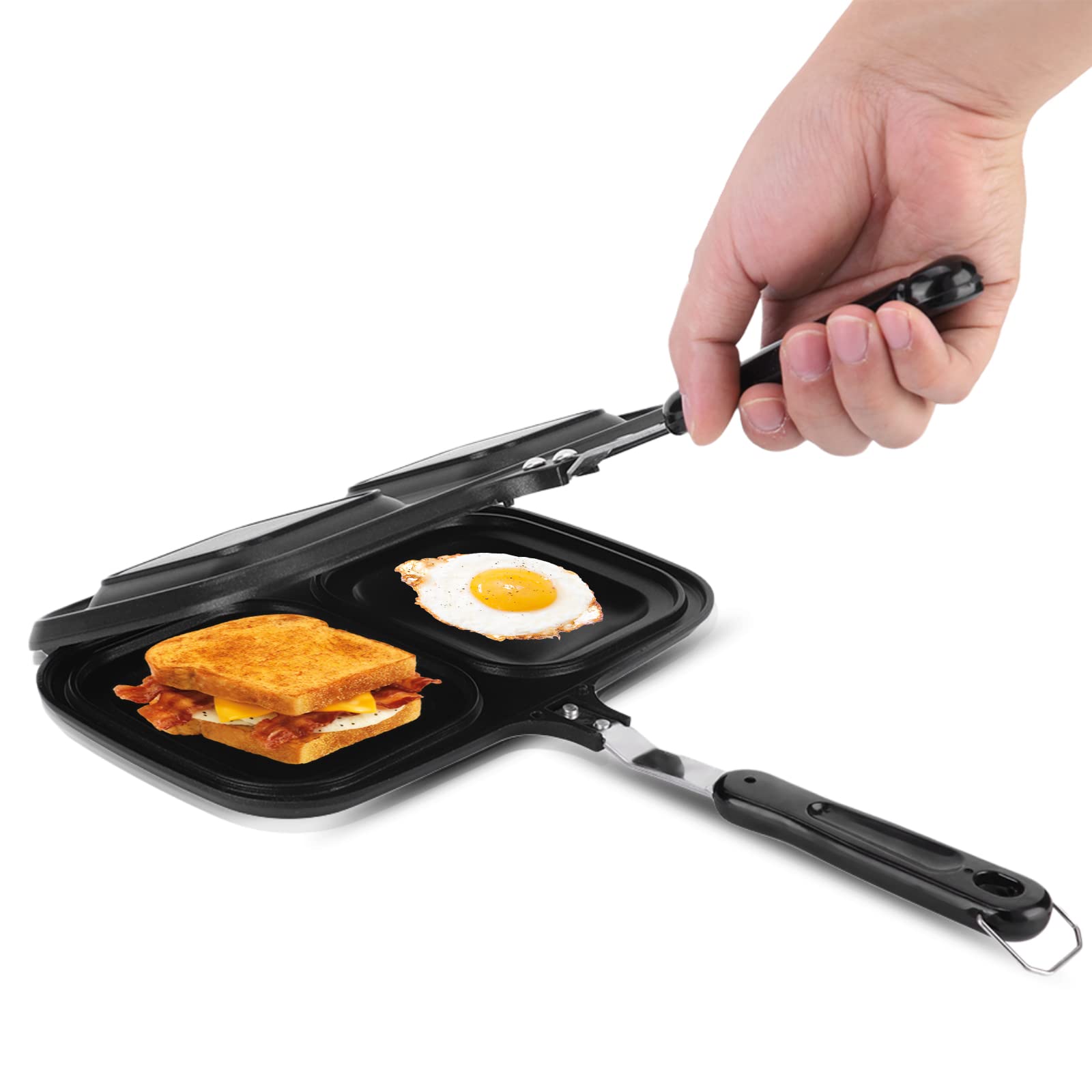 Frying Pan, Anti-scalding Handle Cast Aluminium Breakfast Double Sided Non-Stick Frying Pan Kitchen Cooking Utensil Tool for Cakes Eggs Sandwiches