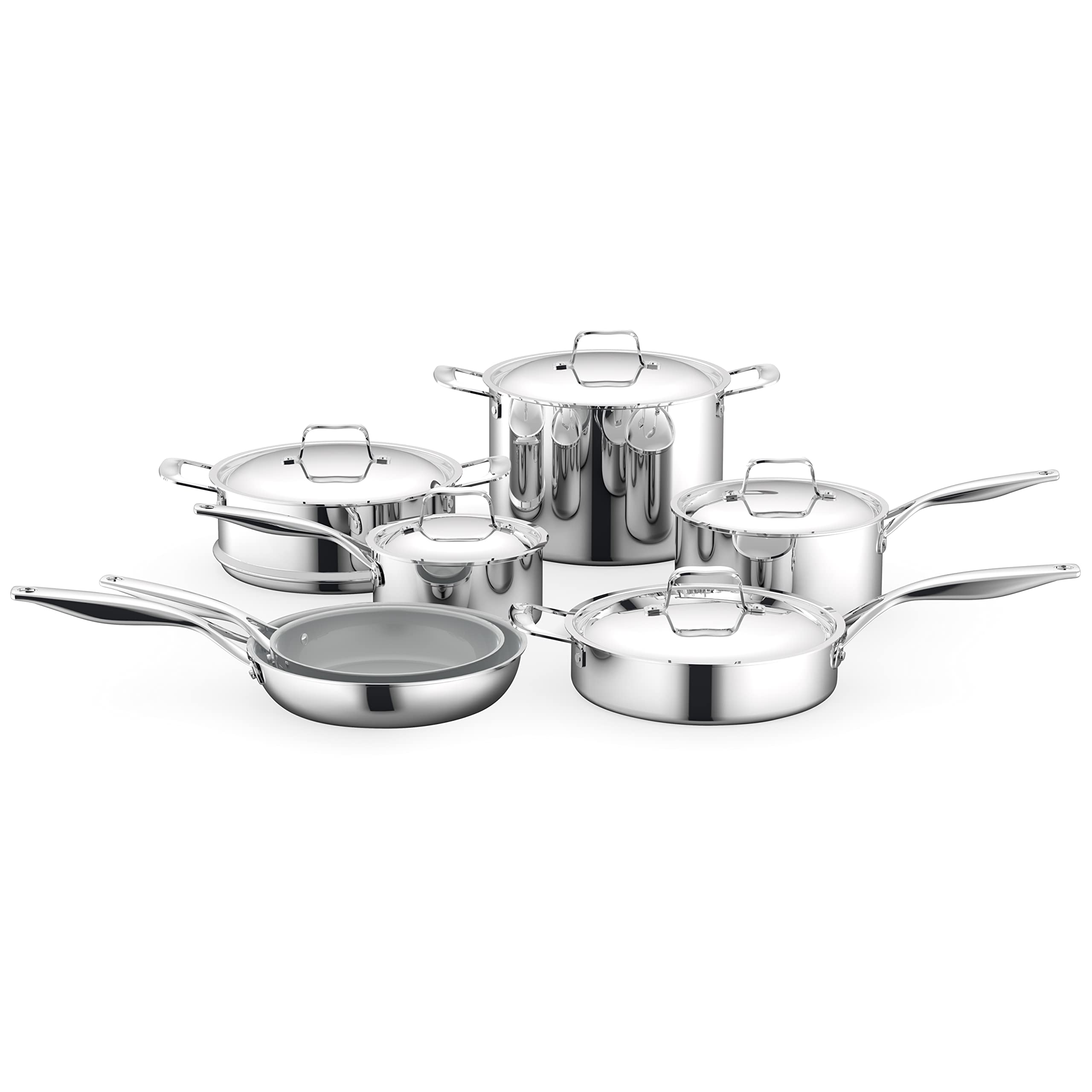 NutriChefKitchen Kitchenware Pots & Pans Set-12-Piece Set Clad Kitchen Cookware w/Steel Handles,Fry Pan Interior Coated w/Prestige Ceramic Non-Stick Coating,Stylish Kitchen Cookware,one size,NCSSX45