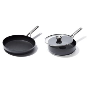oxo professional hard anodized pfas-free nonstick 12" frying pan and 3qt saute pan with lid