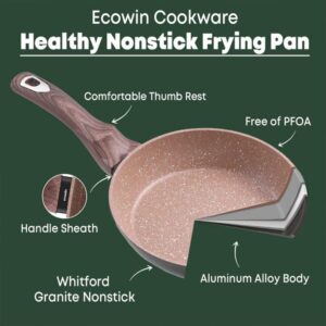 Ecowin 8 Inch Nonstick Frying Pan, Granite Non Stick Skillet Pan, Small Egg Pan Omelette Pan, Induction Compatible, Dishwasher and Oven Safe, PFOA Free