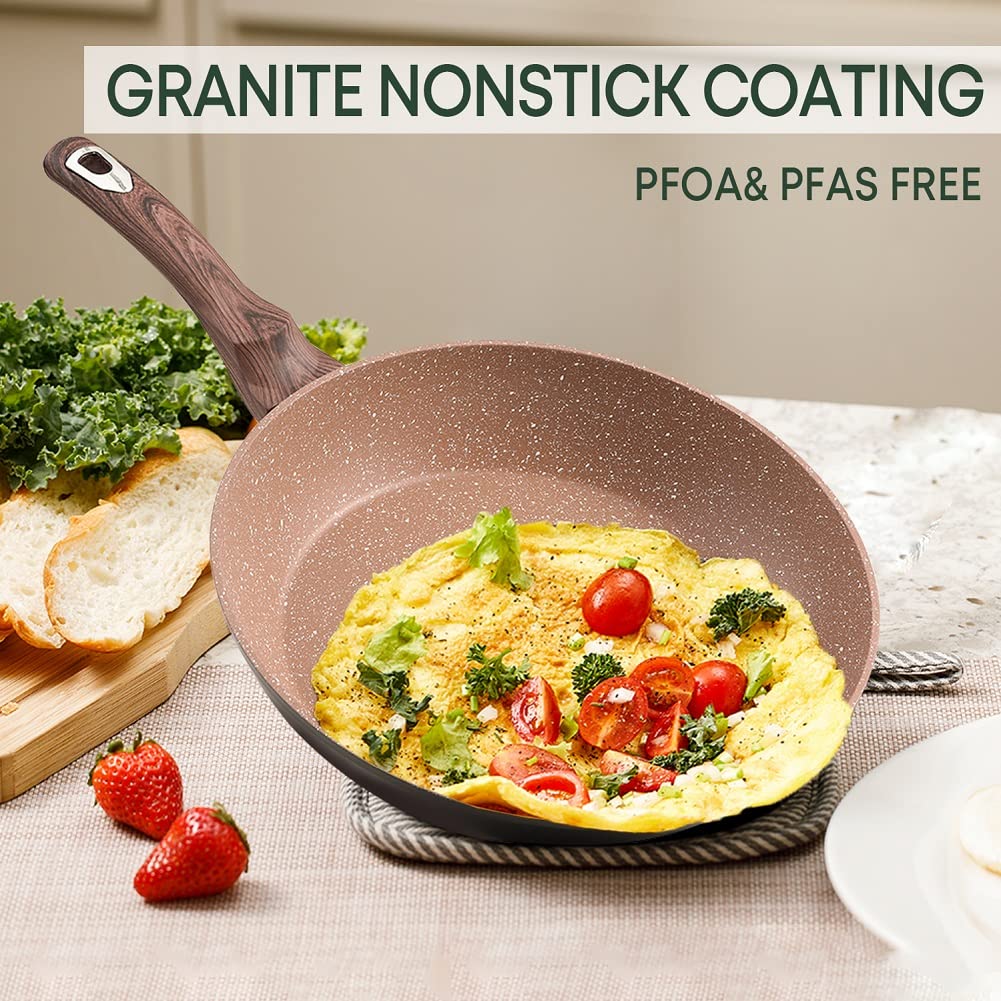 Ecowin 8 Inch Nonstick Frying Pan, Granite Non Stick Skillet Pan, Small Egg Pan Omelette Pan, Induction Compatible, Dishwasher and Oven Safe, PFOA Free