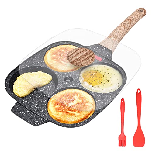 Bobikuke Fried Egg Pan, Egg Frying Pan with Lid Nonstick 4 Cups Pancake Pan Aluminium Alloy Cooker for Breakfast, Induction Compatible