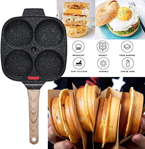 Bobikuke Fried Egg Pan, Egg Frying Pan with Lid Nonstick 4 Cups Pancake Pan Aluminium Alloy Cooker for Breakfast, Induction Compatible