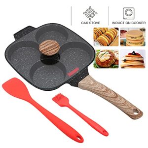 Bobikuke Fried Egg Pan, Egg Frying Pan with Lid Nonstick 4 Cups Pancake Pan Aluminium Alloy Cooker for Breakfast, Induction Compatible