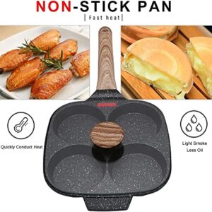 Bobikuke Fried Egg Pan, Egg Frying Pan with Lid Nonstick 4 Cups Pancake Pan Aluminium Alloy Cooker for Breakfast, Induction Compatible