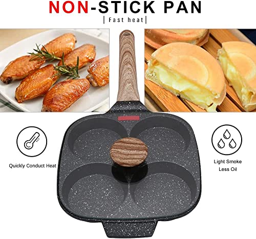 Bobikuke Fried Egg Pan, Egg Frying Pan with Lid Nonstick 4 Cups Pancake Pan Aluminium Alloy Cooker for Breakfast, Induction Compatible