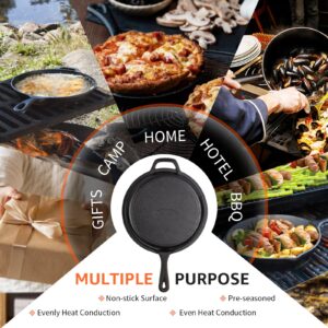 Overmont Cast Iron Dutch Oven with dual use Skillet lid for Oven, Induction, Electric, Grill, Stovetop, (3.2QT Pot, 10.5 inches)