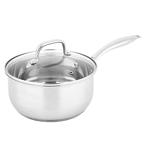 Amazon Basics Stainless Steel Sauce Pan with Lid, 3-Quart, 2.8 L, Silver, 3 QT