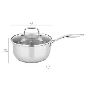 Amazon Basics Stainless Steel Sauce Pan with Lid, 3-Quart, 2.8 L, Silver, 3 QT