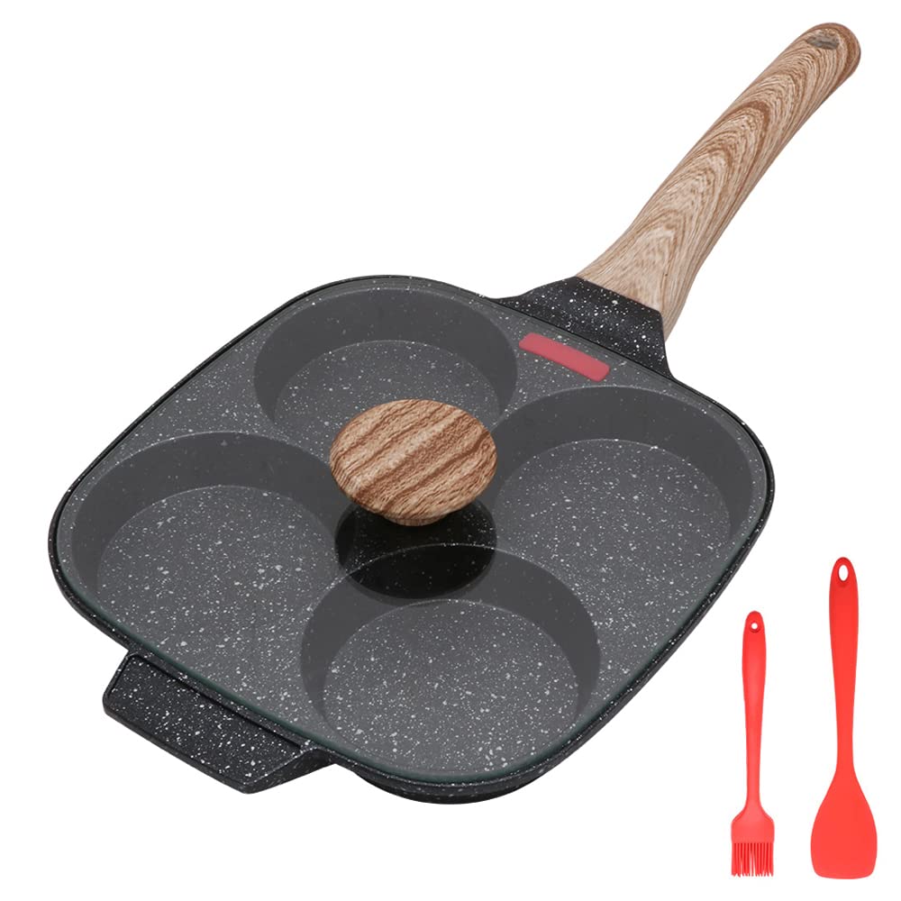 Bobikuke Egg Pan, Egg Frying Pan with Lid Nonstick 4 Cups Pancake Pan Fried Egg Pan for Breakfast - Black