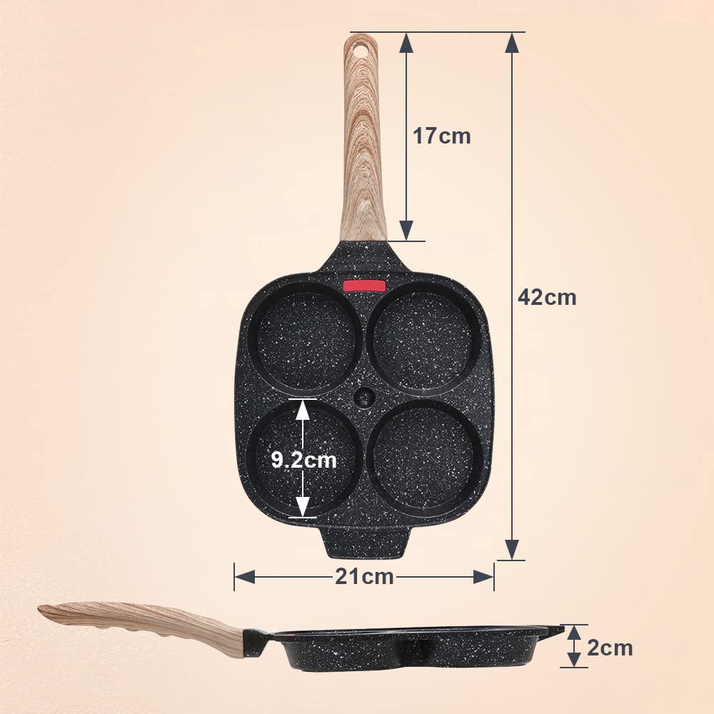 Bobikuke Egg Pan, Egg Frying Pan with Lid Nonstick 4 Cups Pancake Pan Fried Egg Pan for Breakfast - Black