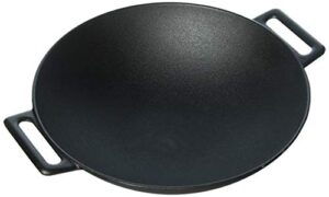 jim beam 12'' pre seasoned heavy duty construction cast iron grilling wok, griddle and stir fry pan