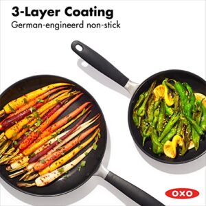 OXO Good Grips 8" and 10" Frying Pan Skillet Set, 3-Layered German Engineered Nonstick Coating, Stainless Steel Handle with Nonslip Silicone, Black