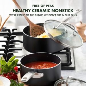 GreenPan Chatham Black Prime Midnight Hard Anodized Healthy Ceramic Nonstick, 1QT and 2QT Saucepan Pot Set with Lids, PFAS-Free, Dishwasher Safe, Oven Safe, Black