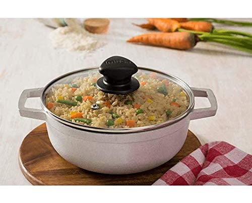 IMUSA USA Traditional Colombian Natural Caldero Glass Lid & Steam Vent 3-Piece (1.4/3.4/6.6) Quart, Silver (Dutch Oven Set)