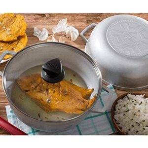 IMUSA USA Traditional Colombian Natural Caldero Glass Lid & Steam Vent 3-Piece (1.4/3.4/6.6) Quart, Silver (Dutch Oven Set)