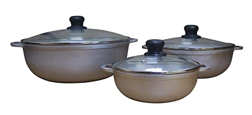 IMUSA USA Traditional Colombian Natural Caldero Glass Lid & Steam Vent 3-Piece (1.4/3.4/6.6) Quart, Silver (Dutch Oven Set)