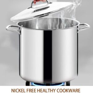 HOMICHEF Commercial Grade LARGE STOCK POT 20 Quart With Lid - Nickel Free Stainless Steel Cookware - Healthy Polished Stockpots - Heavy Duty Induction Soup Pot