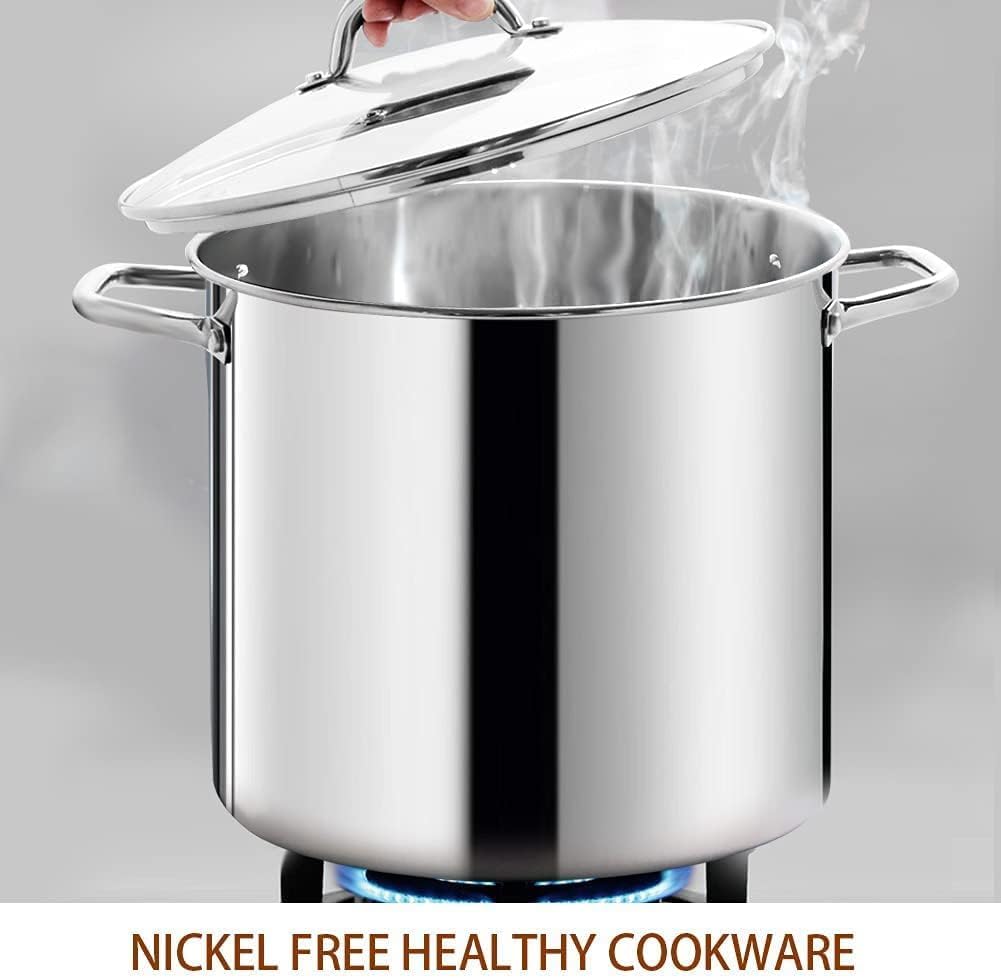 HOMICHEF Commercial Grade LARGE STOCK POT 20 Quart With Lid - Nickel Free Stainless Steel Cookware - Healthy Polished Stockpots - Heavy Duty Induction Soup Pot