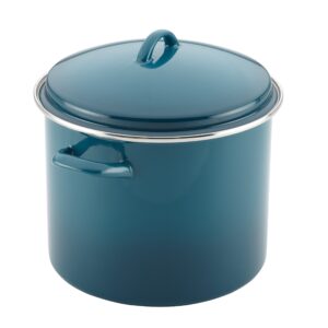 Rachael Ray Enamel on Steel Stock Pot/Stockpot with Lid, 12 Quart, Marine Blue