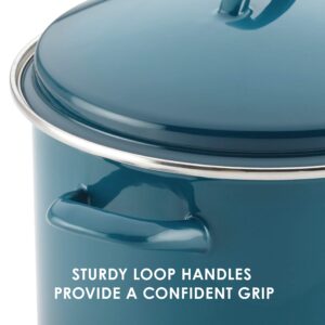 Rachael Ray Enamel on Steel Stock Pot/Stockpot with Lid, 12 Quart, Marine Blue