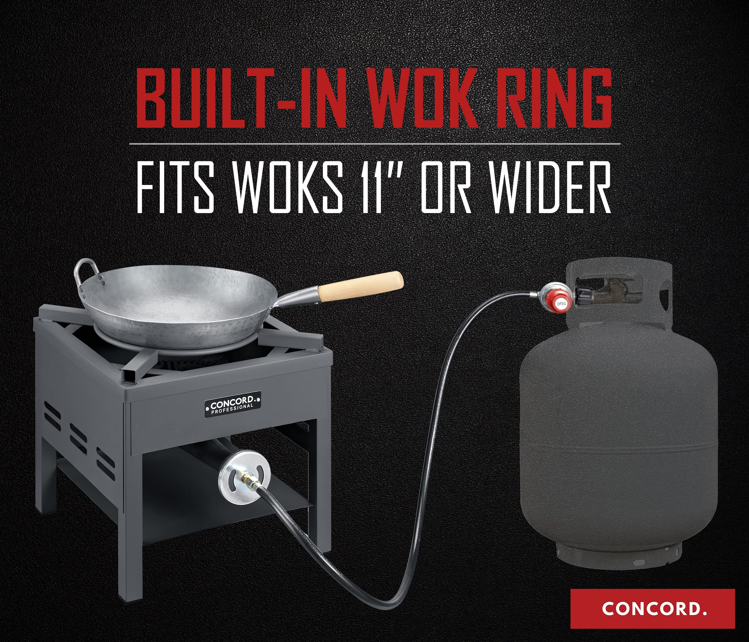 Concord Professional Single Banjo Wok Burner with Stand. Drop In Wok Edition. Up to 270,000 BTU. Great for Home Brewing, Wok Stir Fry, Turkey, Etc. (16")