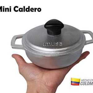 IMUSA USA 0.7Qt Traditional Colombian Mini Caldero (Dutch Oven) for Cooking and Serving, 0.7 Quart, Silver