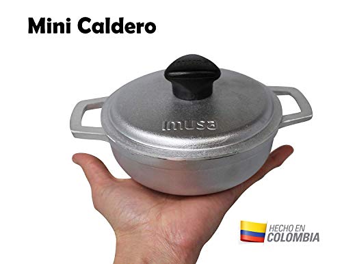 IMUSA USA 0.7Qt Traditional Colombian Mini Caldero (Dutch Oven) for Cooking and Serving, 0.7 Quart, Silver