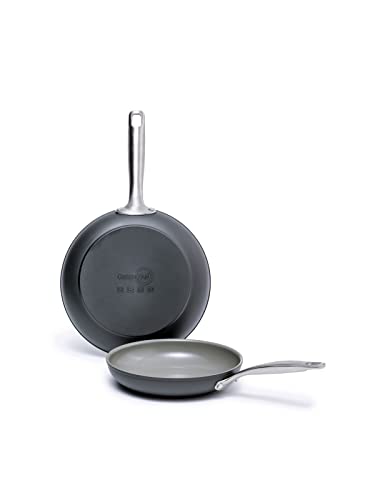 GreenPan Chatham Hard Anodized Healthy Ceramic Nonstick 8" and 10" Frying Pan Skillet Set, Omelette and Egg Pan, PFAS-Free, Dishwasher Safe, Oven Safe, Gray