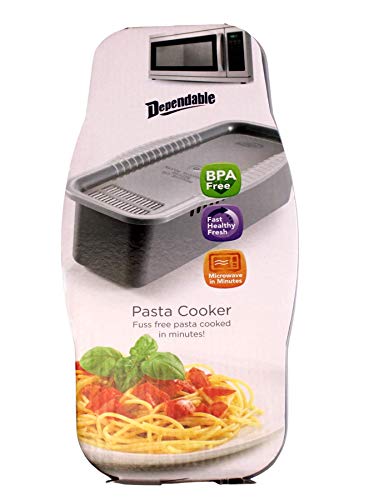 Dependable Industries BPA-Free Non-Stick Microwave Pasta Cooker in Gray with Portioning Tool - Fast, Easy Meals In Minutes Cooks All Types Of Pasta