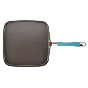 Rachael Ray Cucina Hard Anodized Nonstick Griddle Pan/Flat Grill, 11 Inch, Gray with Agave Blue Handle